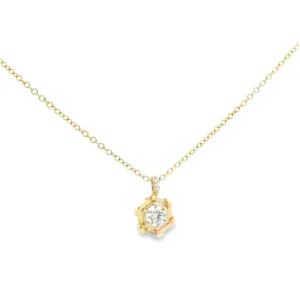 Yellow Gold Necklace with Round Brilliant Cut Diamond.   SKU  PD-103C-4.7-Y 17"